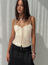 Angeleah Tie Up Frill Detail Top Cream