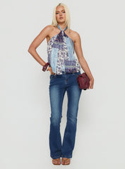 Ferne Tie Neck Top Blue Multi