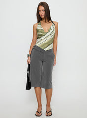 Syrenah Halter Cowl Neck Top Green Stripe