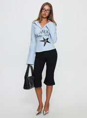 Busy Girl Long Sleeve Collared Top Blue Stripe