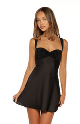 Jazzy Black Contrast Rhinestone Mini Dress
