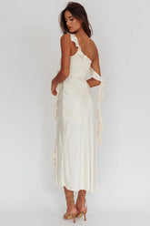 Like Yesterday Satin Ruffle Midi Dress Butter
