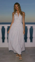 Rachel Tie Back Maxi Dress - Black/White Spot