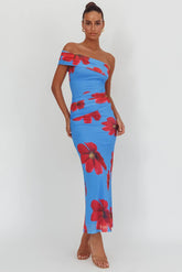 Gala One-Shoulder Maxi Dress Floral Blue