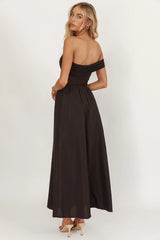 Uma One Sleeve Sheer Waist Midi Dress Black