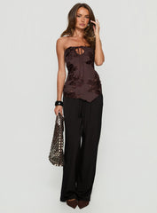 I Wonder Strapless Cut Out Top Chocolate Floral