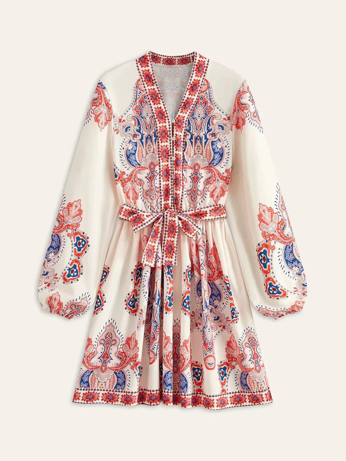 Floral Print Buttoned Belted Dress
