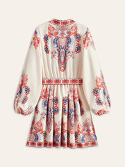Floral Print Buttoned Belted Dress