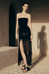 Koah Fringe Bandage Knit Maxi Dress - Black