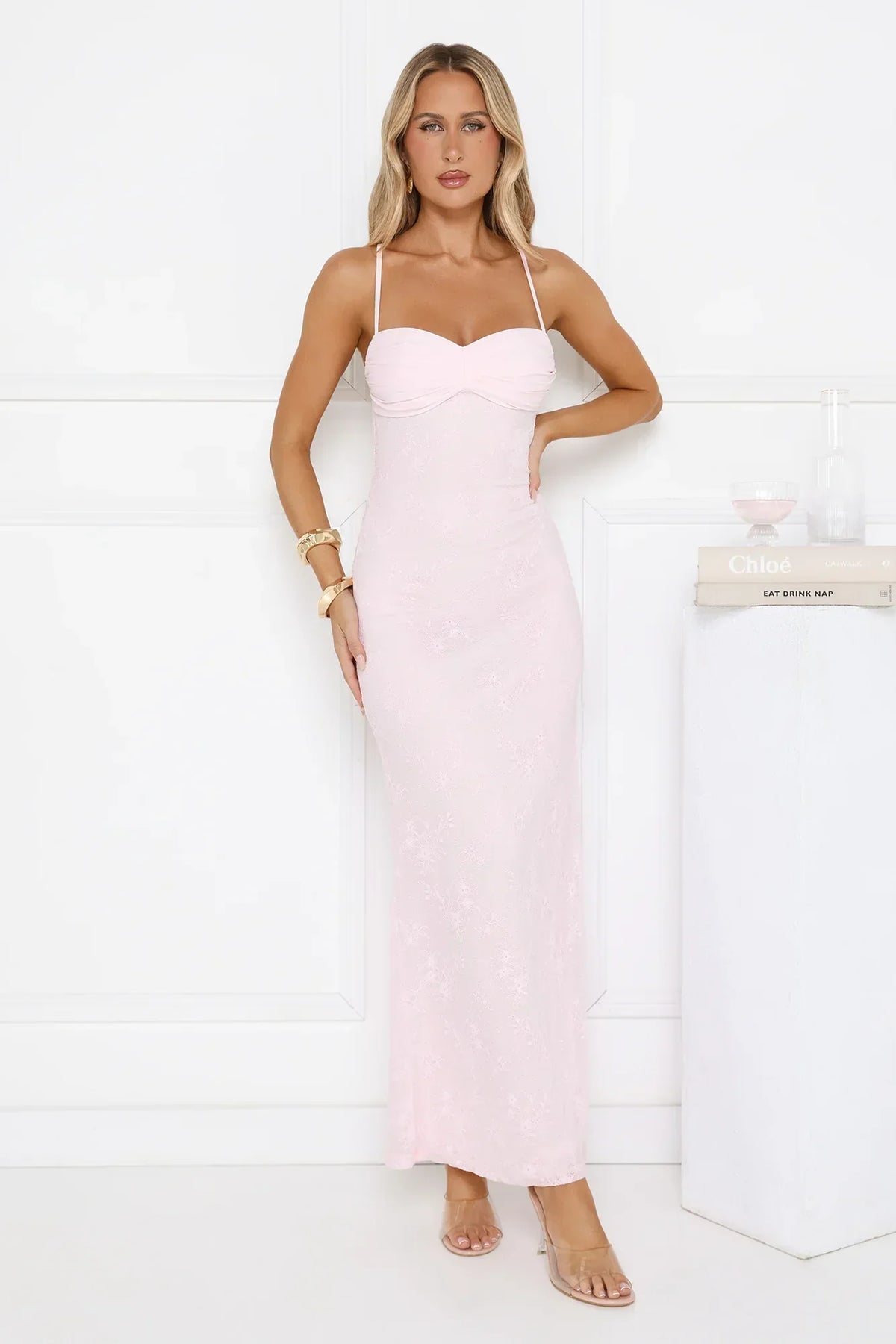 Love Bitten Lace Maxi Dress Pink