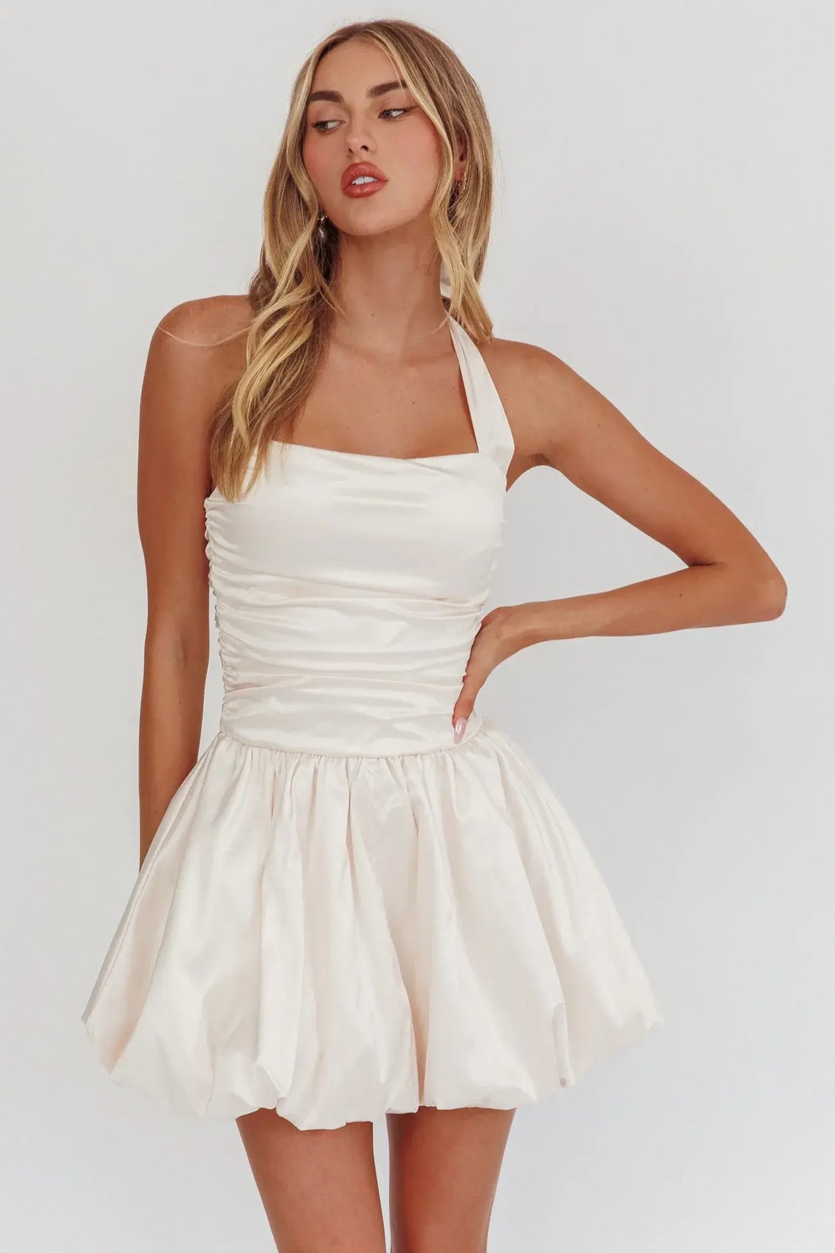 Angelico Halterneck Balloon Mini Dress Cream
