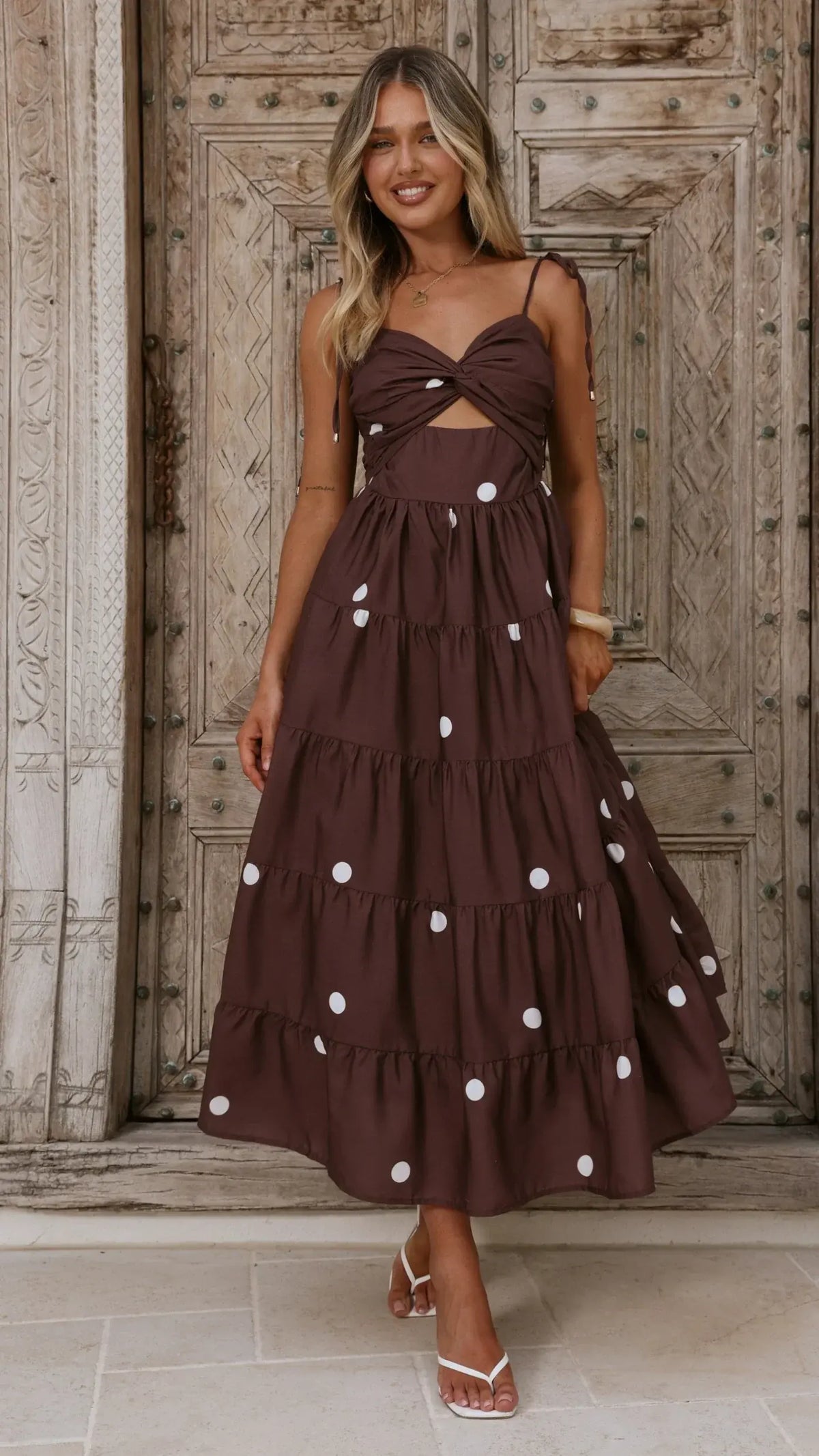 Kiana Midi Dress - Chocolate Polka